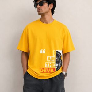 I Am The Devil Lion Graphic Oversized T-Shirt - Yellow